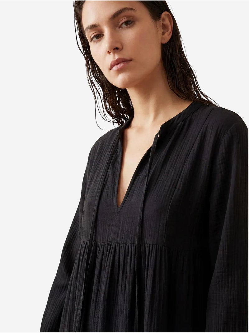 Ma mode robe longue ample à col en v unie my fashion Noir - Kiabi