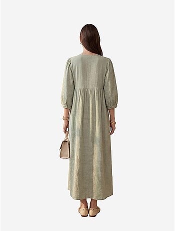 Ma mode robe longue ample à col en v unie my fashion
