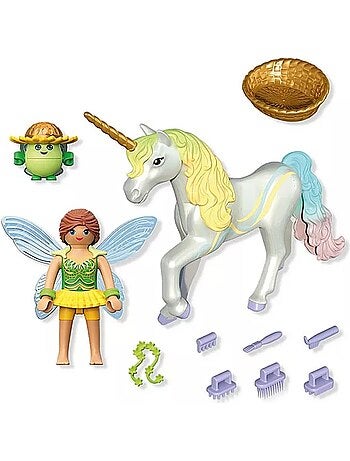 Magic Unicorns Licorne Fleur d'arc-en-ciel avec fée