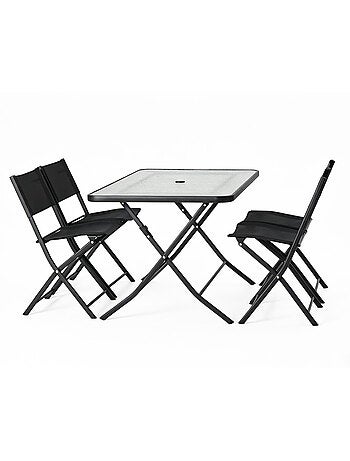 MAHON Ensemble table de jardin 130 cm et 4 chaises pliantes