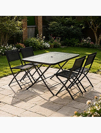 MAHON Ensemble table de jardin 130 cm et 4 chaises pliantes