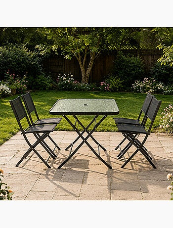 MAHON Ensemble table de jardin 130 cm et 4 chaises pliantes