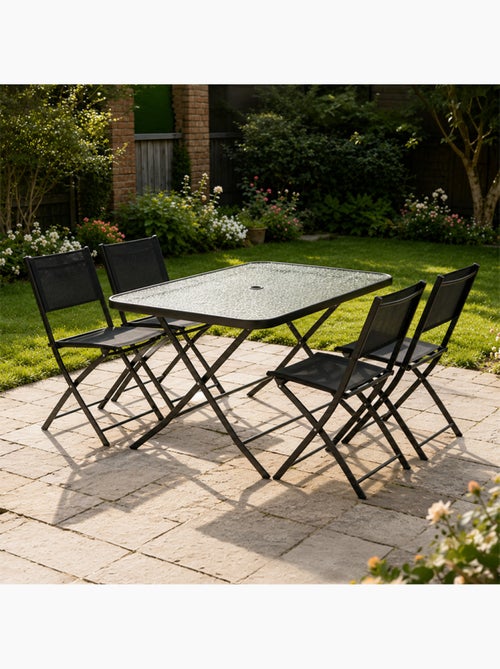 MAHON Ensemble table de jardin 130 cm et 4 chaises pliantes - Kiabi