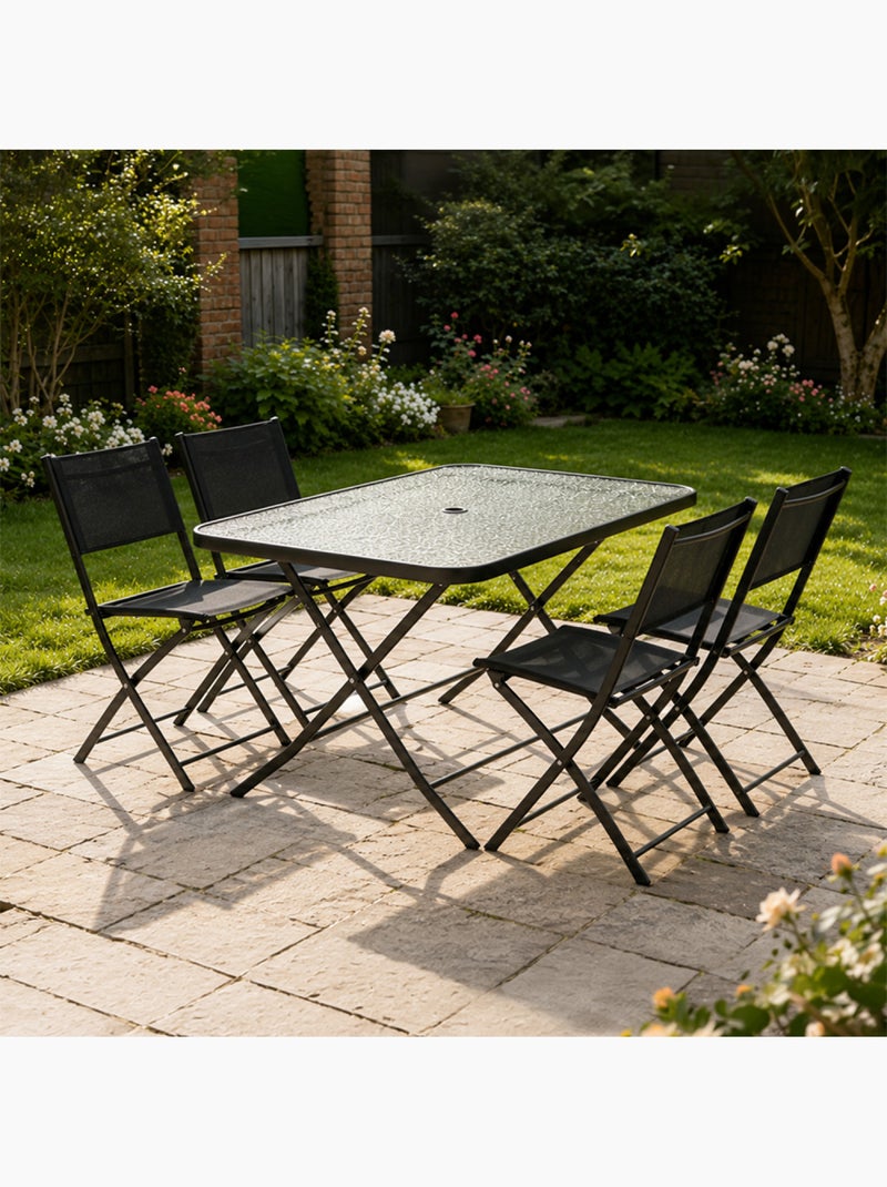 MAHON Ensemble table de jardin 130 cm et 4 chaises pliantes Noir - Kiabi