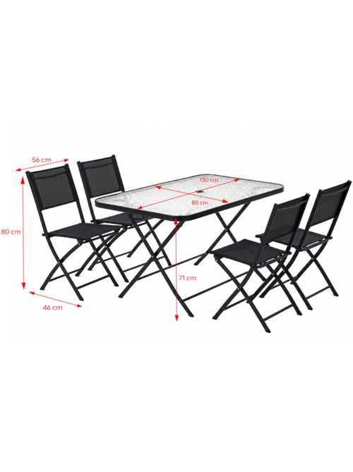 MAHON Ensemble table de jardin 130 cm et 4 chaises pliantes - Kiabi