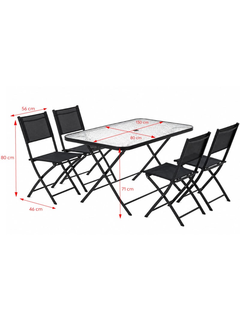MAHON Ensemble table de jardin 130 cm et 4 chaises pliantes Noir - Kiabi