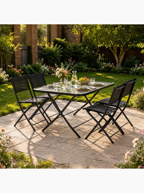 MAHON Ensemble table de jardin 130 cm et 4 chaises pliantes - Kiabi