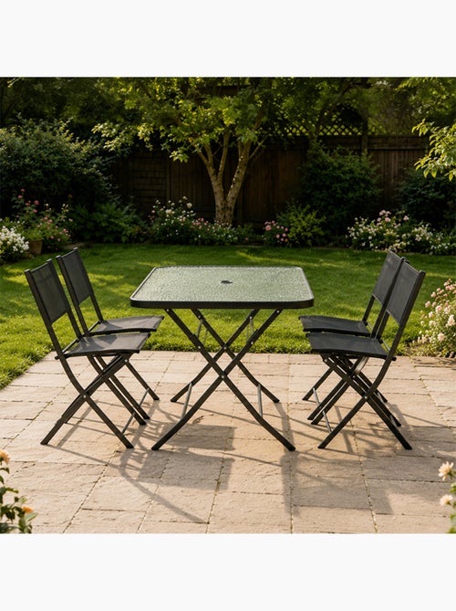 MAHON Ensemble table de jardin 130 cm et 4 chaises pliantes - Kiabi