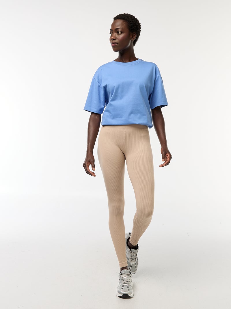 Maille stretch côtelée sans couture Beige - Kiabi