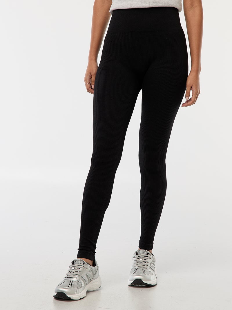 Maille stretch côtelée sans couture Noir - Kiabi
