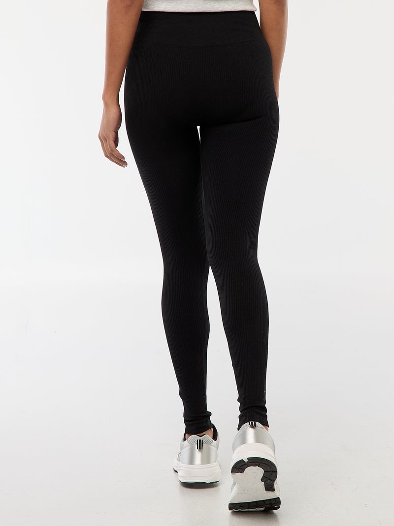 Maille stretch côtelée sans couture Noir - Kiabi