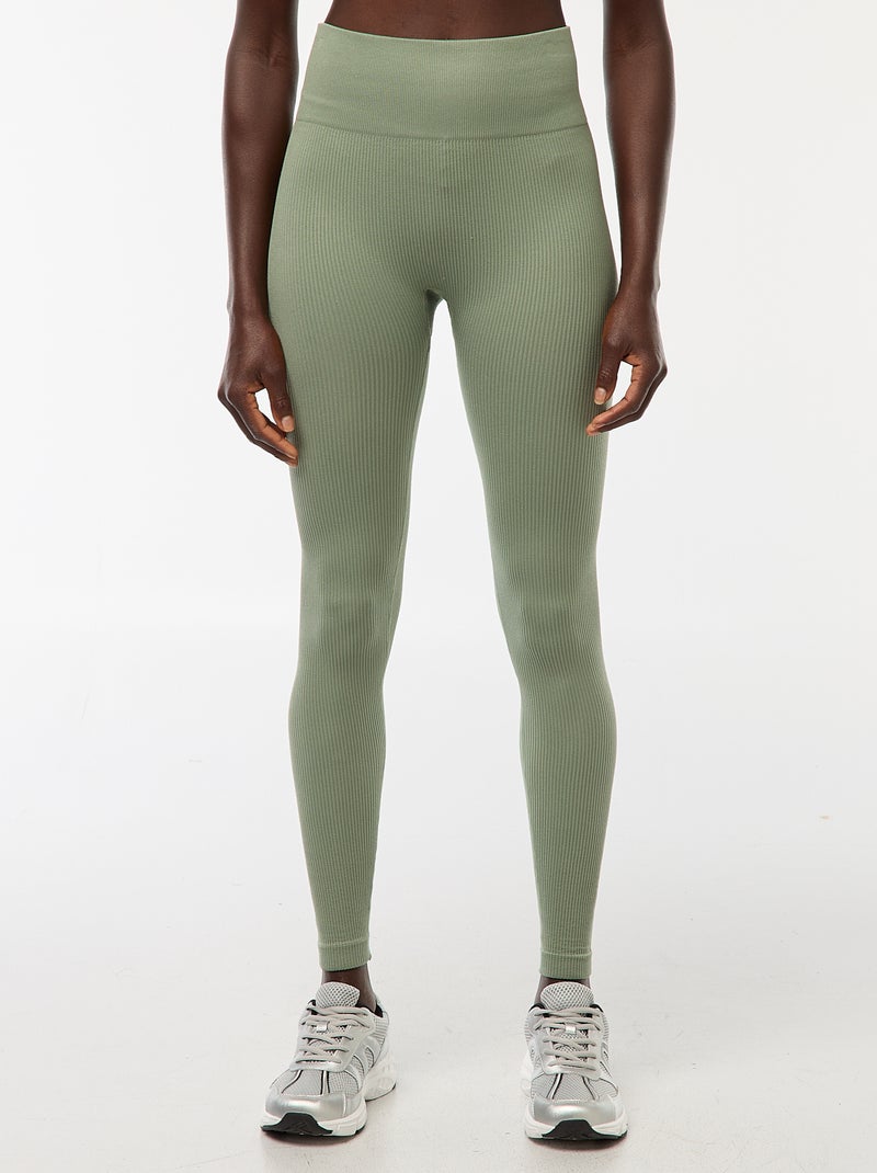 Maille stretch côtelée sans couture Vert - Kiabi