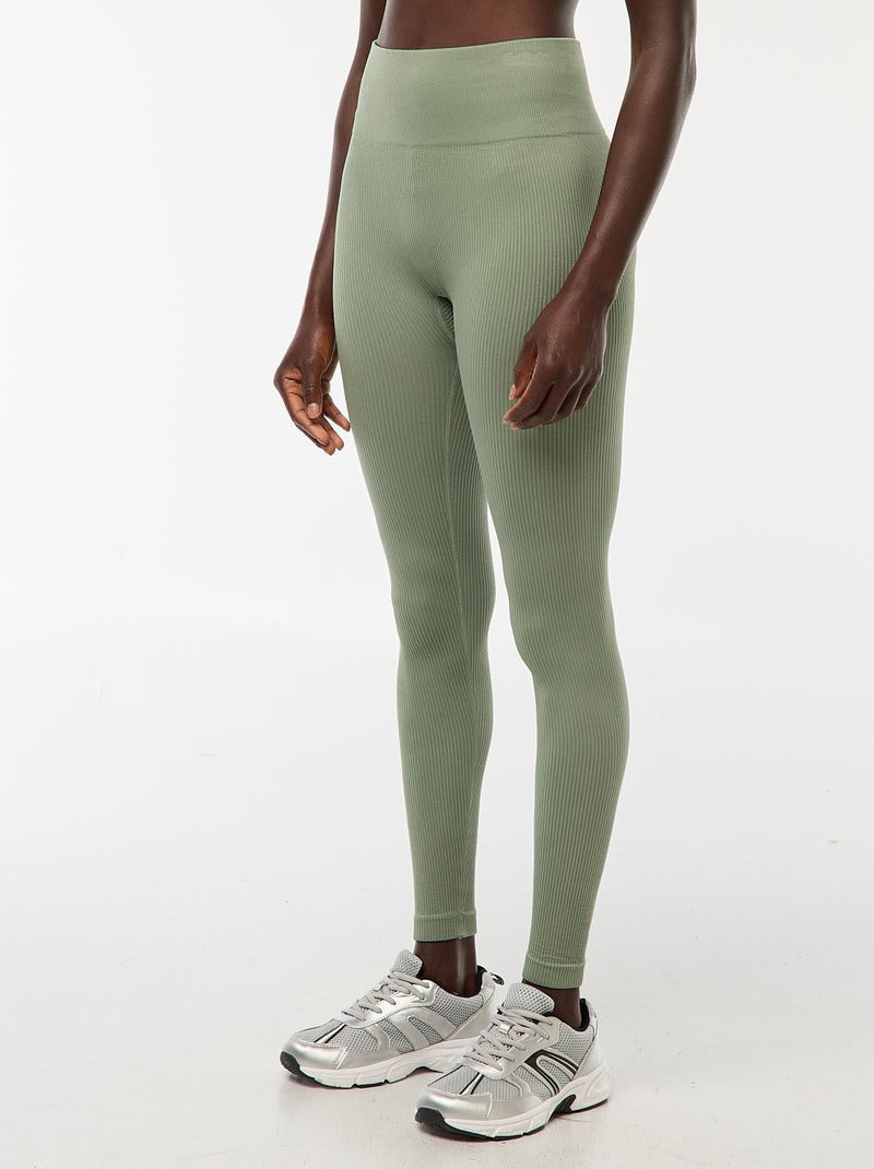 Maille stretch côtelée sans couture Vert - Kiabi