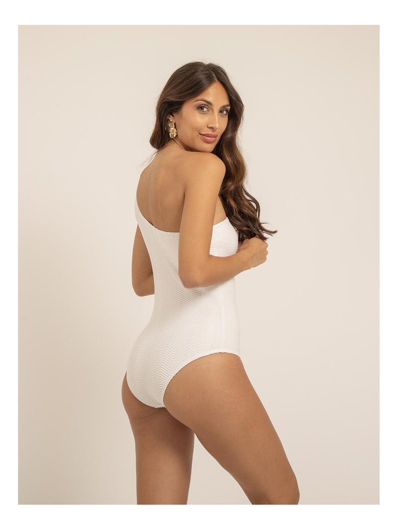 Maillot 1 pièce col asymétrique GEMMA Blanc - Kiabi