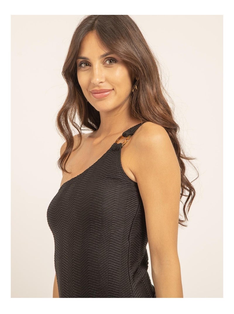 Maillot 1 pièce col asymétrique GEMMA Noir - Kiabi