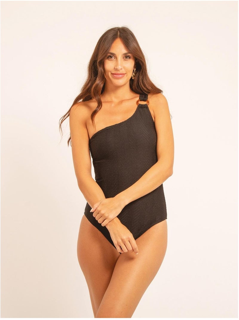 Maillot 1 pièce col asymétrique GEMMA Noir - Kiabi