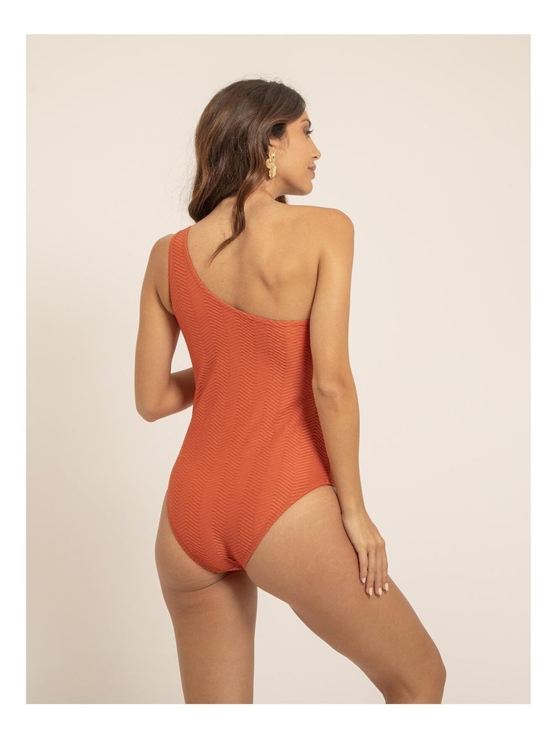 Maillot 1 pièce col asymétrique GEMMA Rouge brique - Kiabi