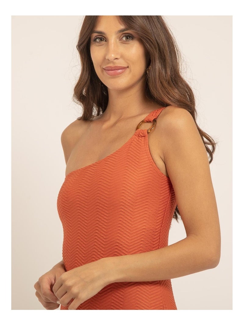 Maillot 1 pièce col asymétrique GEMMA Rouge brique - Kiabi