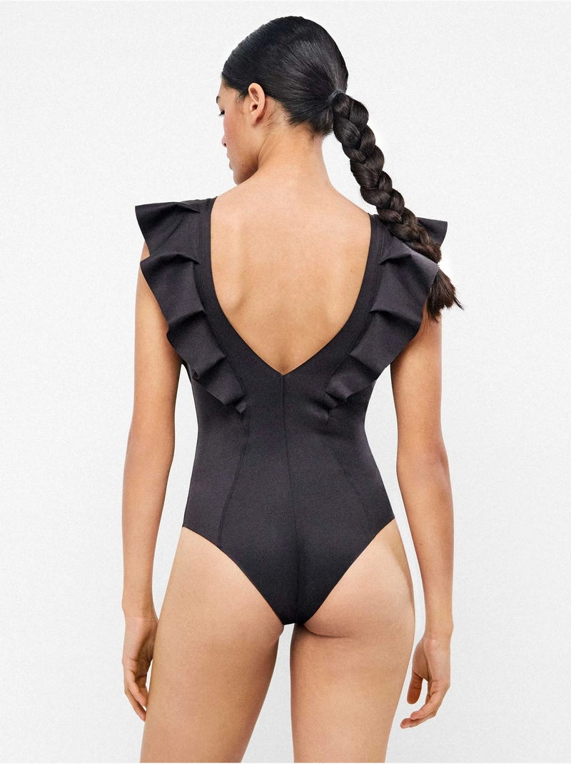 Maillot avec volants on top swim party edition Noir - Kiabi