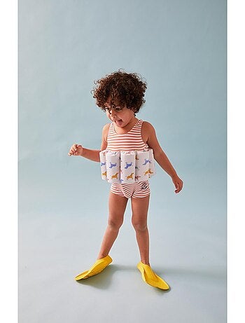 Maillot Flottant Bébé Rayé Julie Archimède - Rouge, 16 Flotteurs Amovibles, Protection UV, Apprentissage Natation