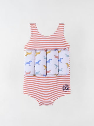 Maillot bouée rayé à imprimés, rouge/écru Archimède