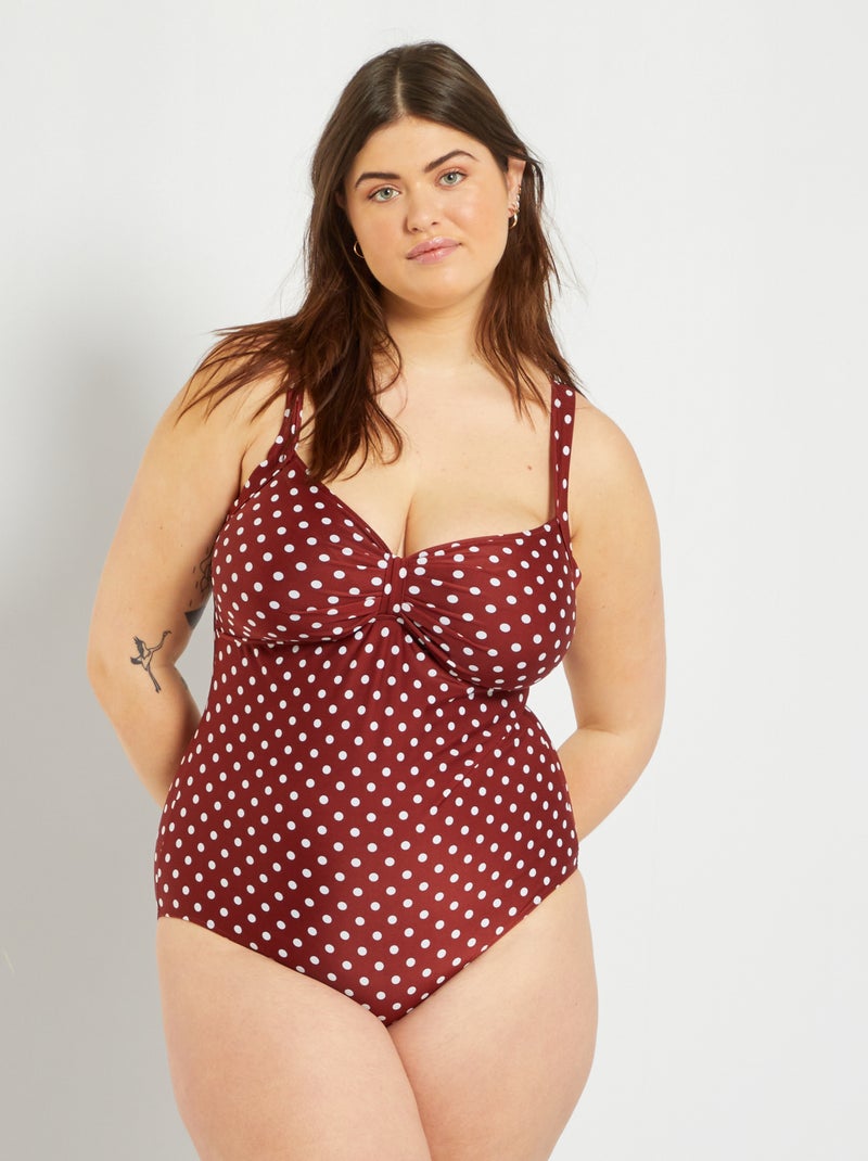 Maillot de bain 1 pièce à pois rouille/pois - Kiabi