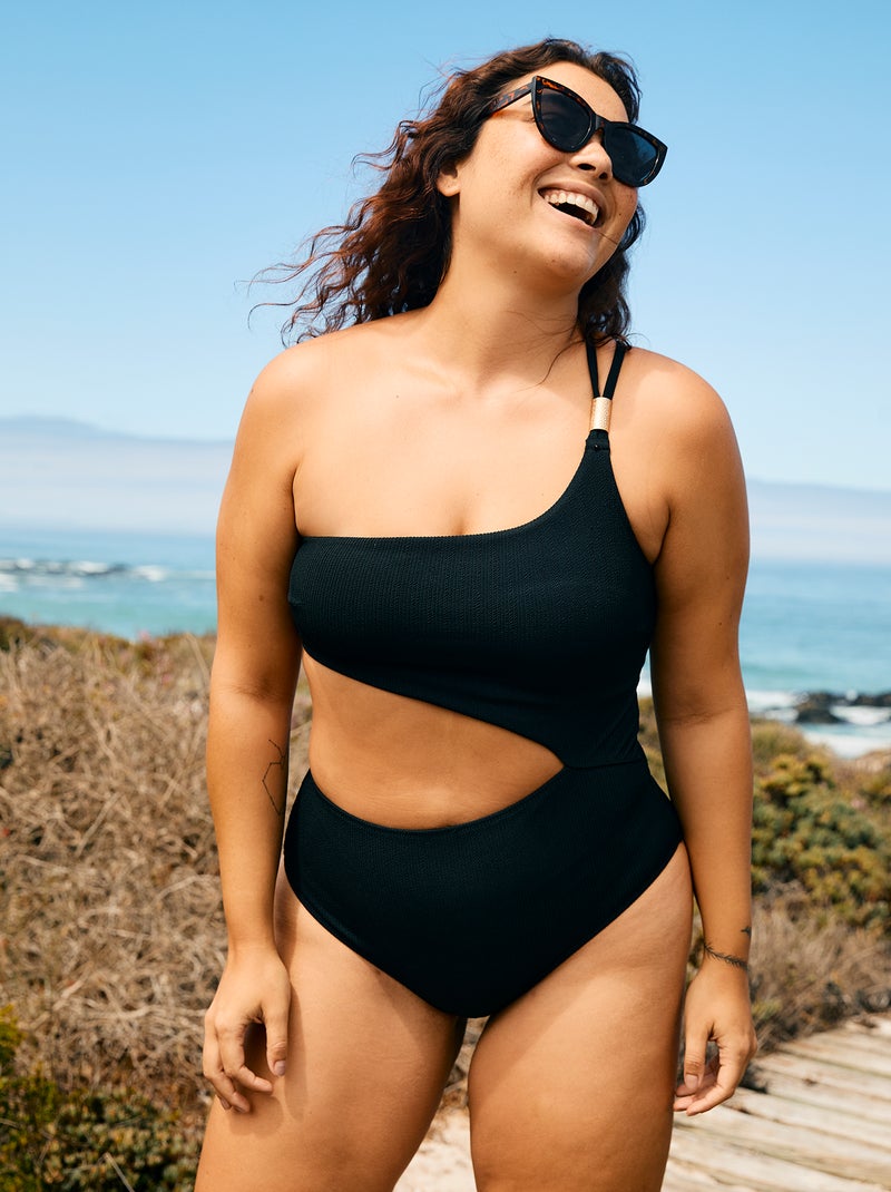 Maillot de bain 1 pièce asymétrique Noir - Kiabi