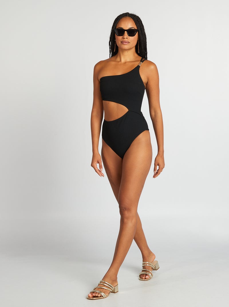 Maillot de bain 1 pièce asymétrique Noir - Kiabi