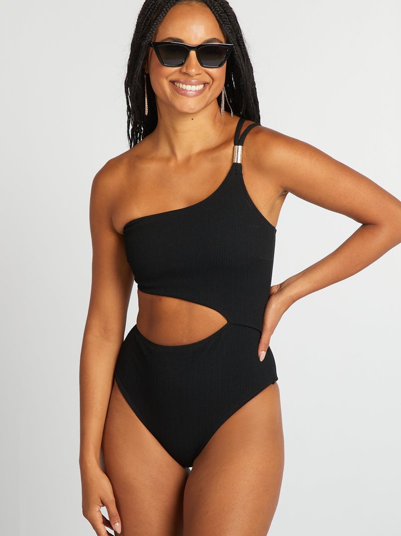 Maillot de bain 1 pièce asymétrique Noir - Kiabi