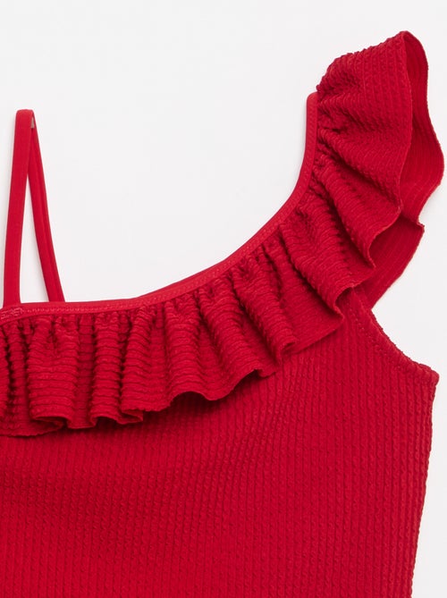 Maillot de bain 1 pièce avec bretelles sur une épaule et volants - Kiabi