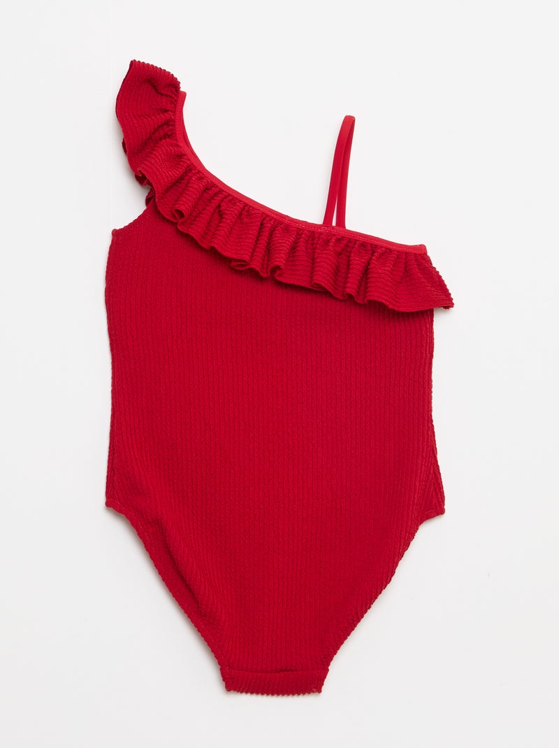 Maillot de bain 1 pièce avec bretelles sur une épaule et volants Rouge - Kiabi