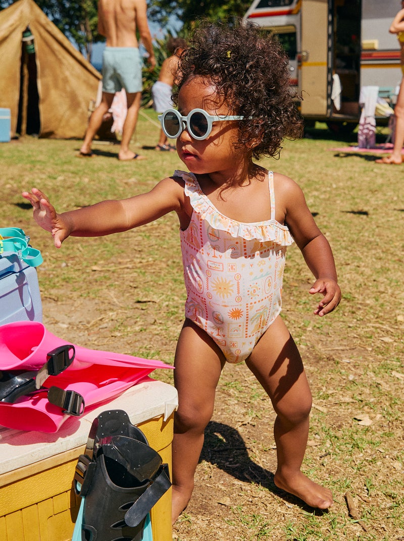 Maillot de bain 1 pièce avec col volanté Blanc - Kiabi