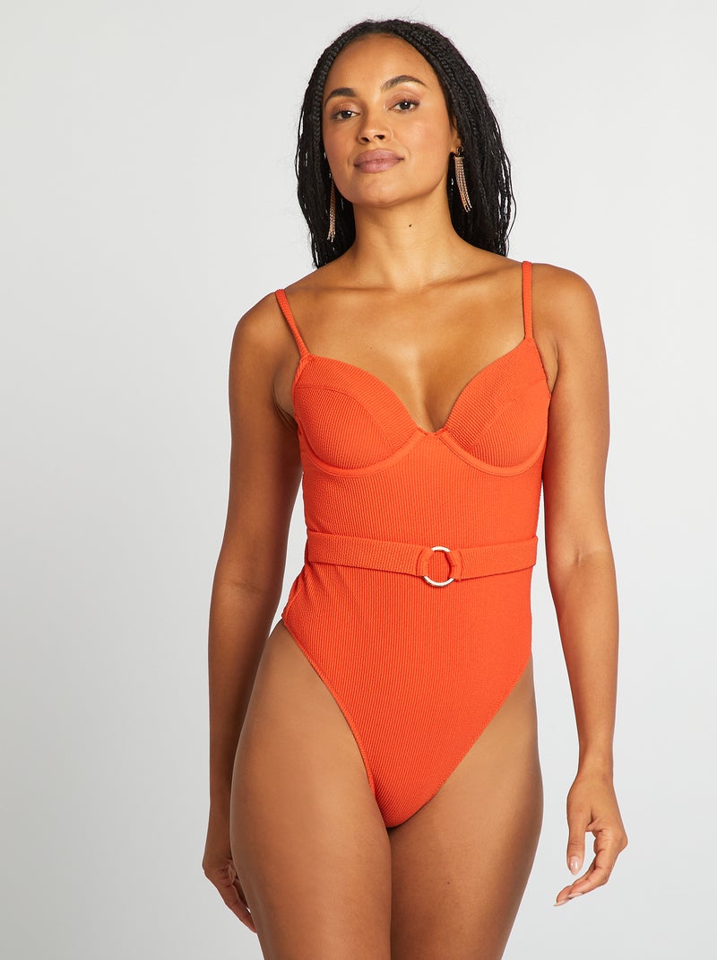 Maillot de bain 1 pièce avec coques Orange - Kiabi