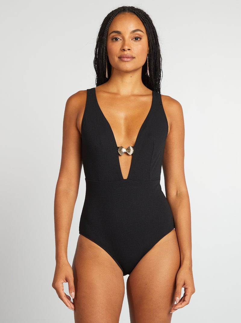 Maillot de bain 1 pièce avec détail coquillage Noir - Kiabi