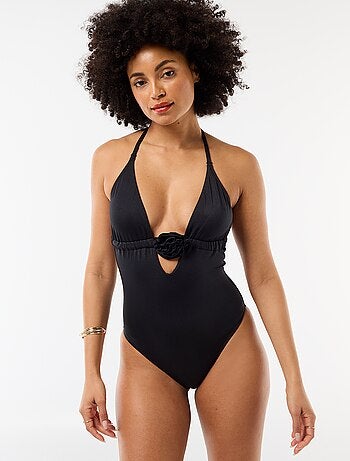 Maillot de bain 1 pièce avec fleur au décolleté