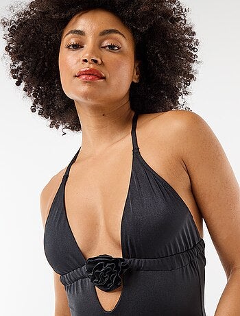 Maillot de bain 1 pièce avec fleur au décolleté