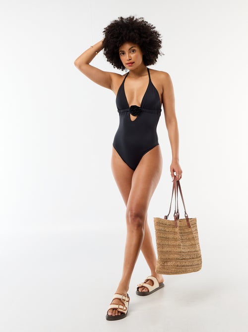 Maillot de bain 1 pièce avec fleur au décolleté - Kiabi