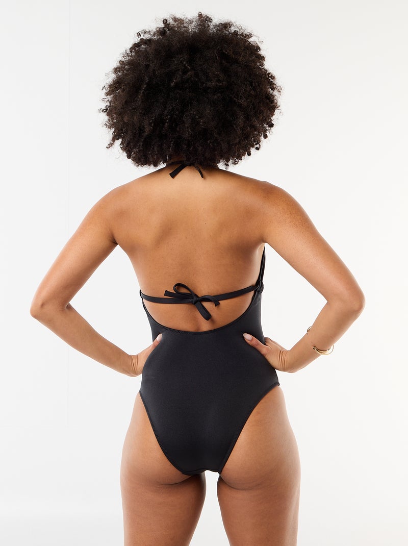 Maillot de bain 1 pièce avec fleur au décolleté Noir - Kiabi