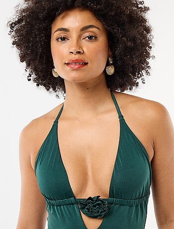 Maillot de bain 1 pièce avec fleur au décolleté