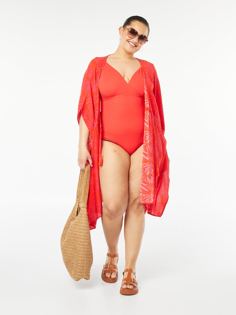Maillot de bain 1 pièce avec volants Rouge - Kiabi