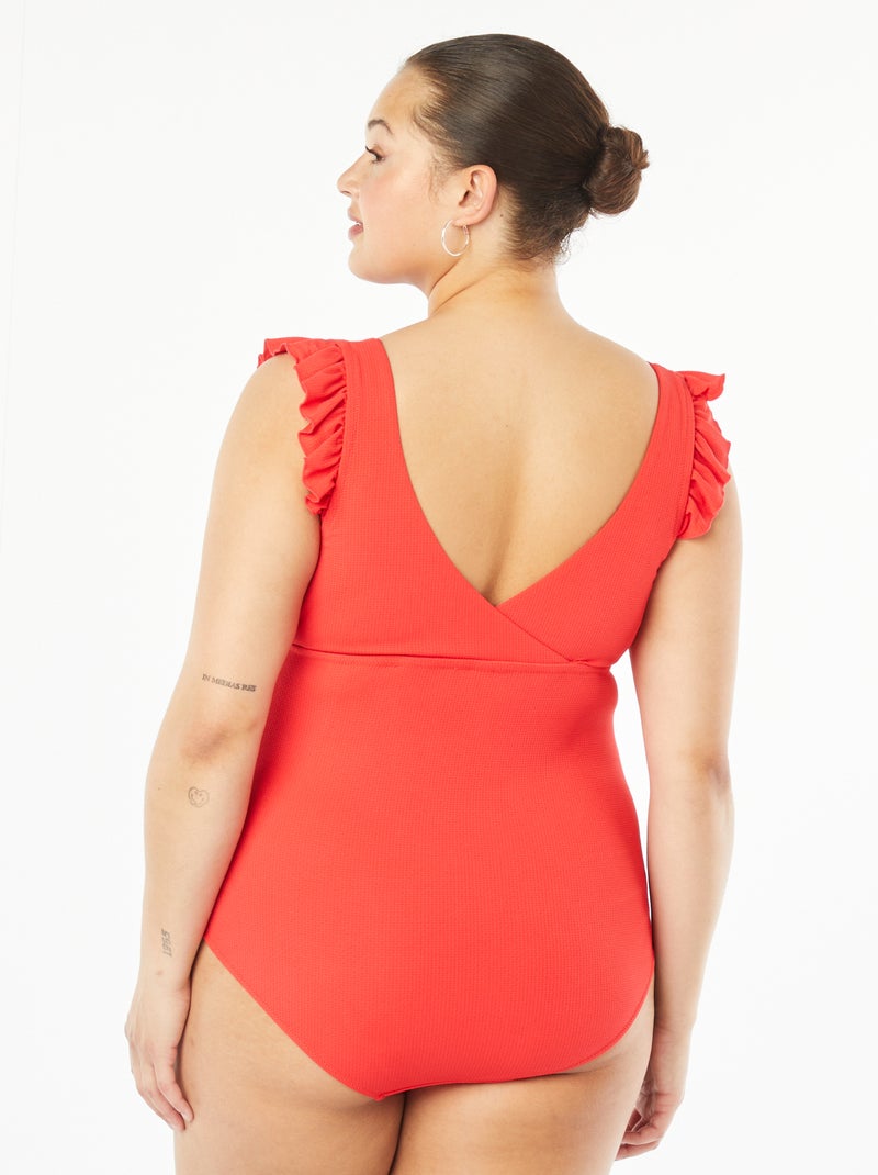 Maillot de bain 1 pièce avec volants Rouge - Kiabi