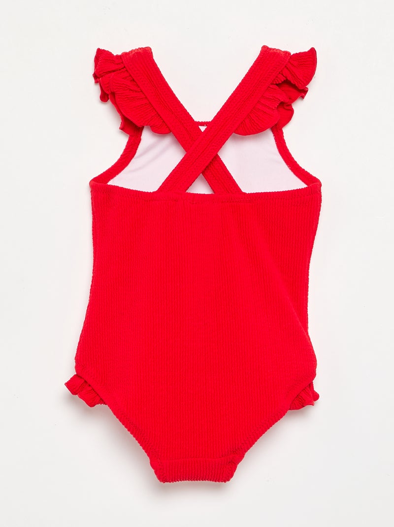 Maillot de bain 1 pièce avec volants Rouge - Kiabi