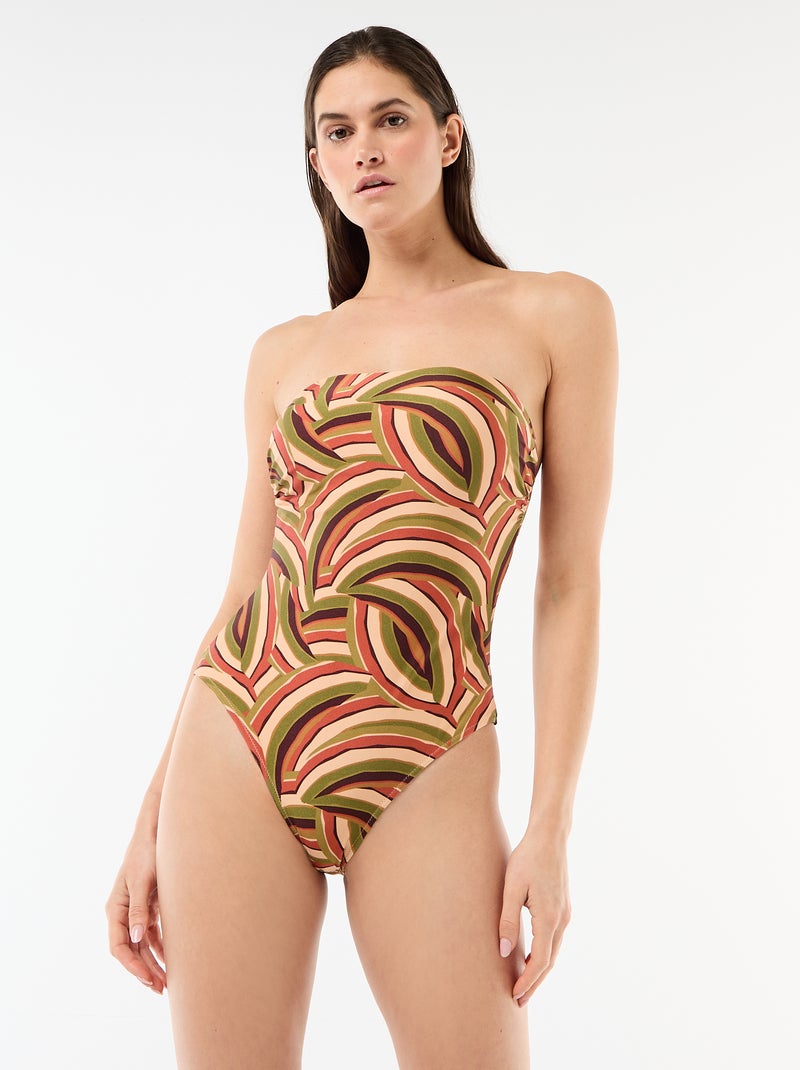 Maillot de bain 1 pièce bandeau imprimé Beige - Kiabi