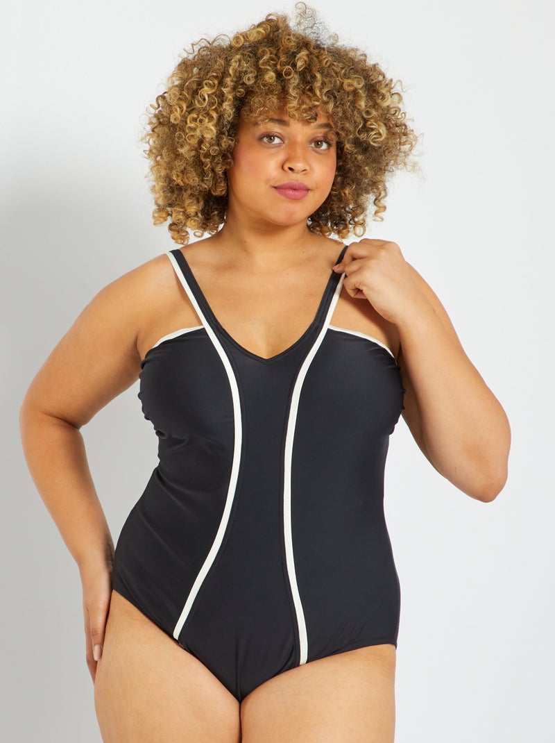 Maillot de bain 1 pièce bicolore noir/blanc - Kiabi