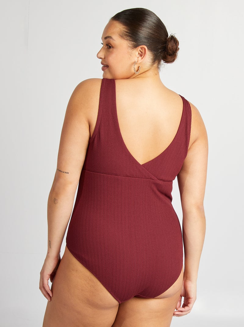 Maillot de bain 1 pièce en maille côtelée Bordeaux - Kiabi