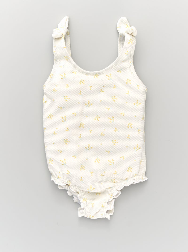Maillot de bain 1 pièce en nid d'abeille Blanc - Kiabi