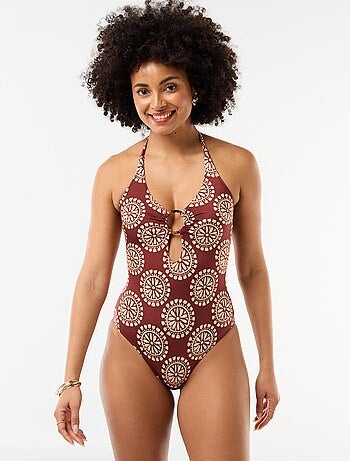 Maillot de bain 1 pièce imprimé avec décolleté fantaisie