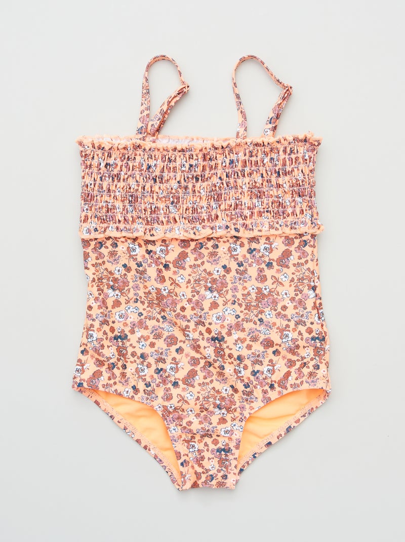 Maillot de bain 1 pièce imprimé fleuri Orange - Kiabi