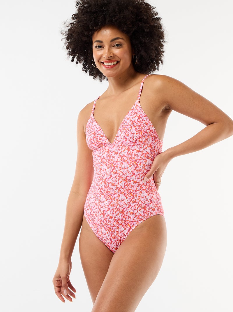 Maillot de bain 1 pièce imprimé fleuri Rose - Kiabi