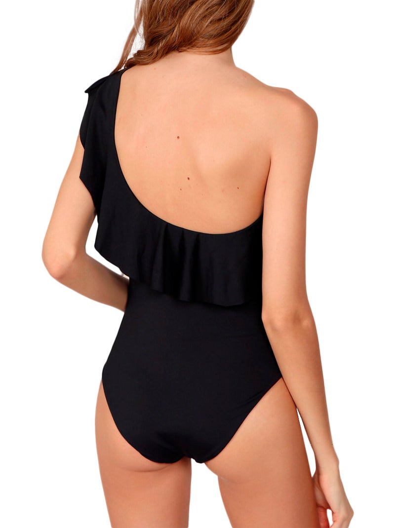Maillot de bain 1 pièce latéral à volants Noir - Kiabi